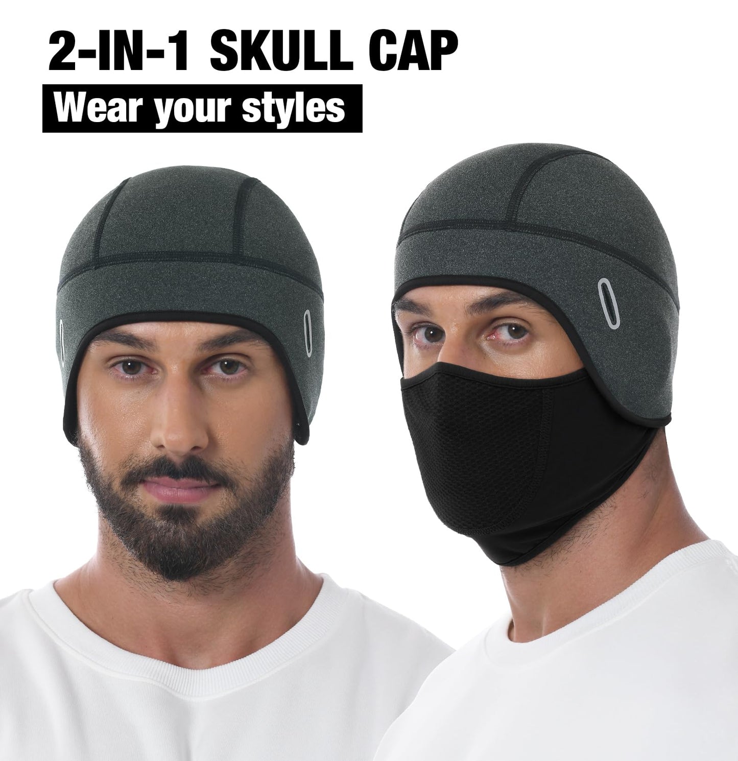 MELASA Thermal Skull Cap Helmet Liner Hat with Face Cover, Balaclava Face Mask with Glasses Holes for Cycling Motorcycle Ski Construction Worker(Black)