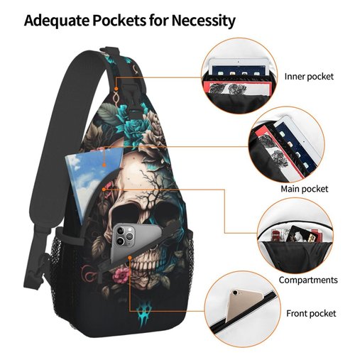 MEUUD Dog Paw Sling Bag for Women Men Chicken Crossbody Bags Halloween Gothic Skull Daypack Shoulder Bag Backpack (gothic skull)