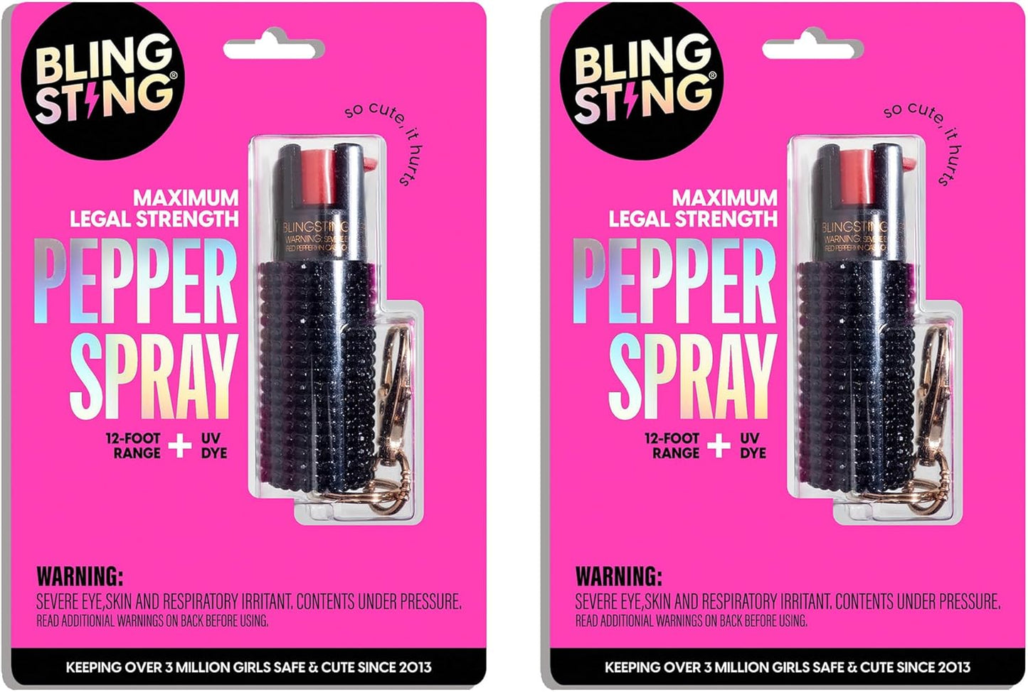 BLINGSTING Pepper Spray for Women - Maximum Strength OC Self Defense Spray - 12 ft Range - UV Marking Dye for Police ID - Swipe Safety Lock - Compact & Fashionable Keychain