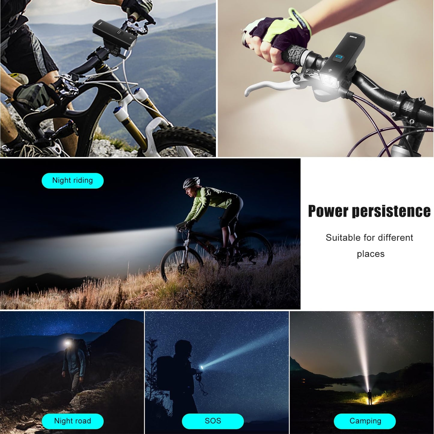 2024 Super Bright bike lights and Rear lights,bike lights suitable for nighttime cycling,USB-C fast charging with a capacity of 3000mAh,5-brightness adjustable anti glare self illumination bike lights