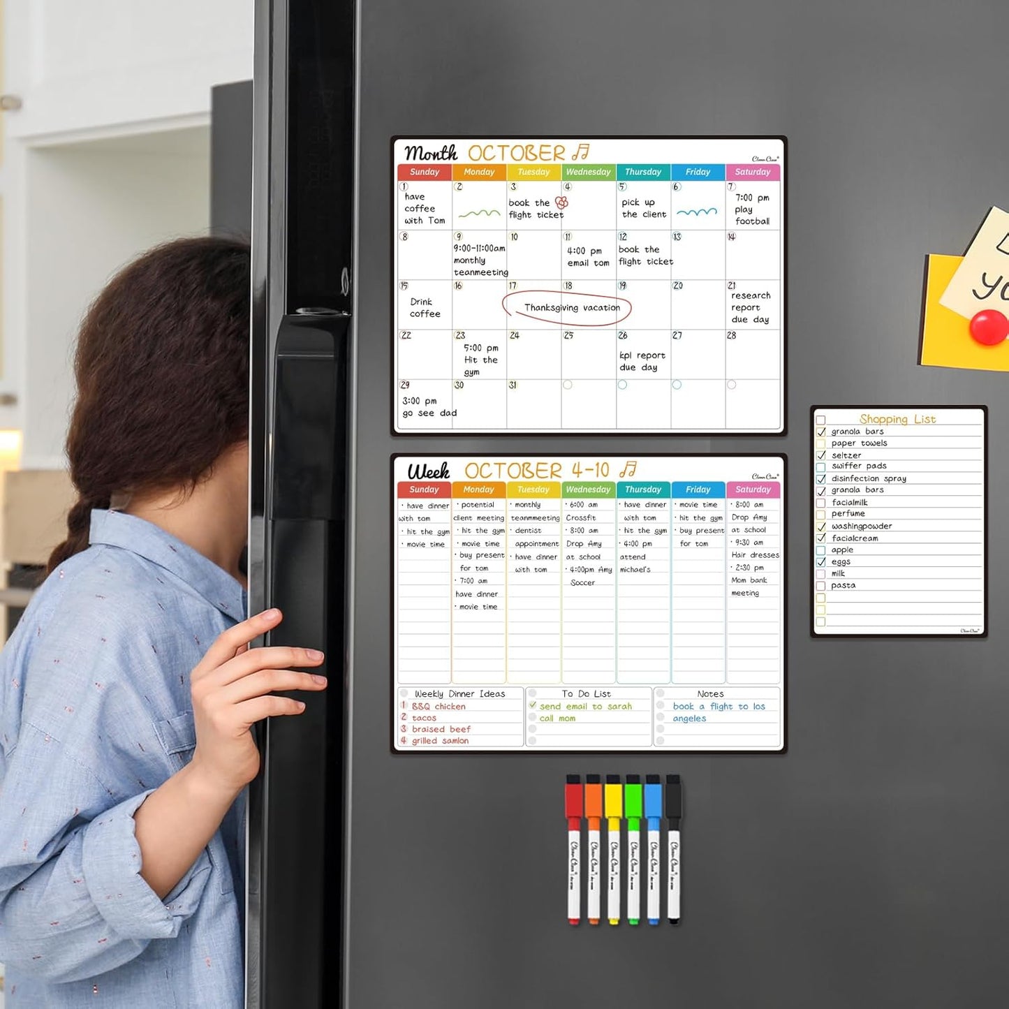 Magnetic Dry Erase Chore Chart - 14.5"x11" Chore Chart for Kids, Teens and Adults - 6.5"x8.5" List Board for Fridge - 6 Extra Fine Point Markers Included - Shipped Flat