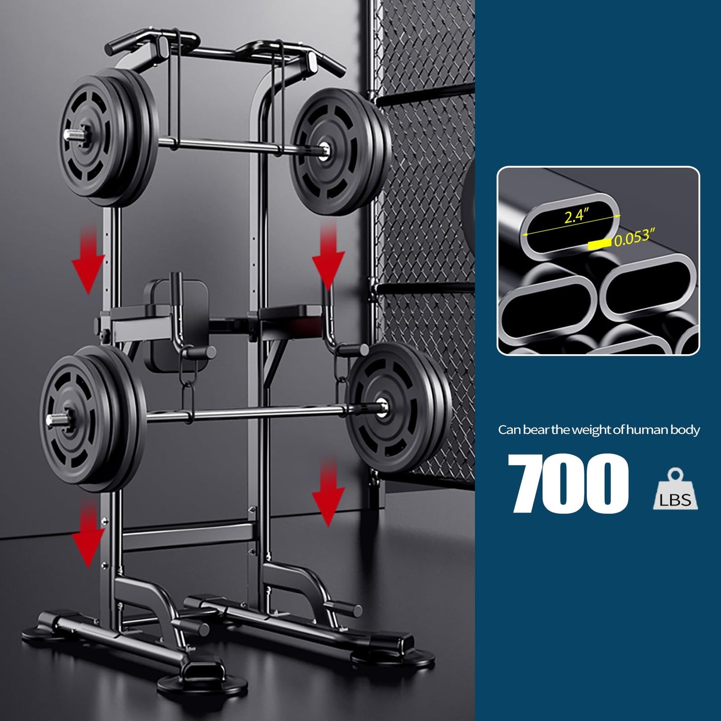 Power Tower Adjustable Height Pull Up & Dip Station Multi-Function Home Strength Training Fitness Workout Station for Home Gym (X)
