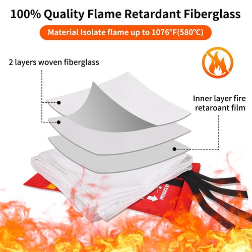 COSHNIBI Emergency Fire Blanket for Home & Kitchen - High Heat Resistant Fire Suppression Blanket (2 Pack)
