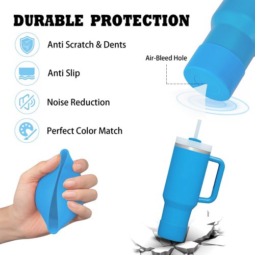 5 PCS Stanley Cup Accessories - Including Water Bottle Silicone Cup Boot for 30/40 oz Tumbler with Handle, 0.4in (10mm) Straw Toppers, Cute Handle Charms (Blue)