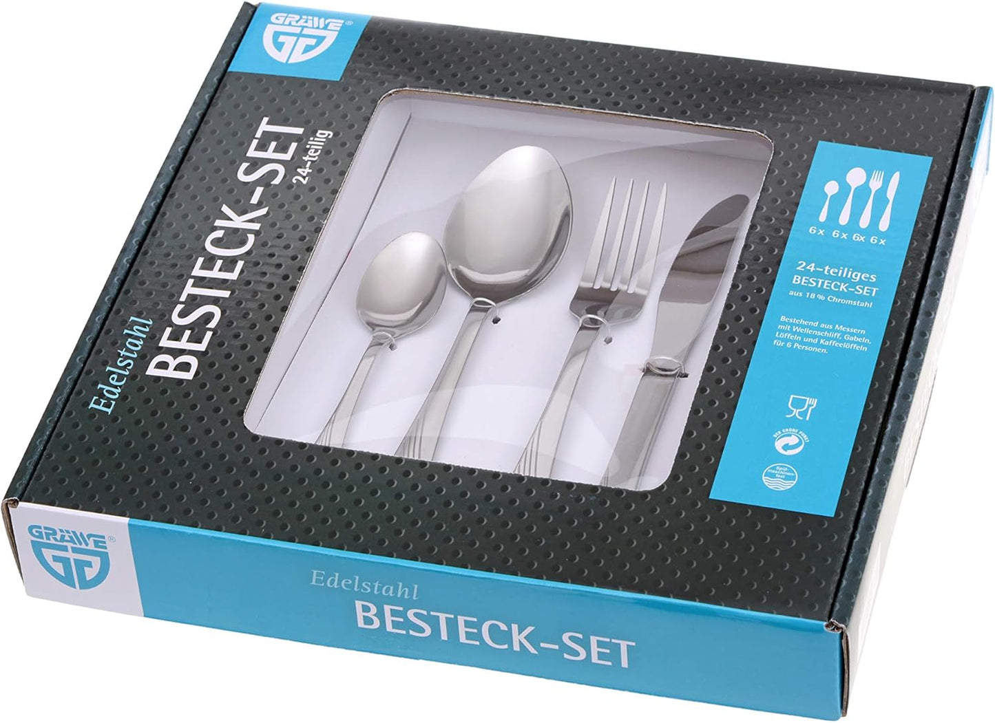 cutlery set for 6 persons made of stainless steel, table cutlery set, nickel free, stainless, hand polished, dishwasher safe - Stralsund Series
