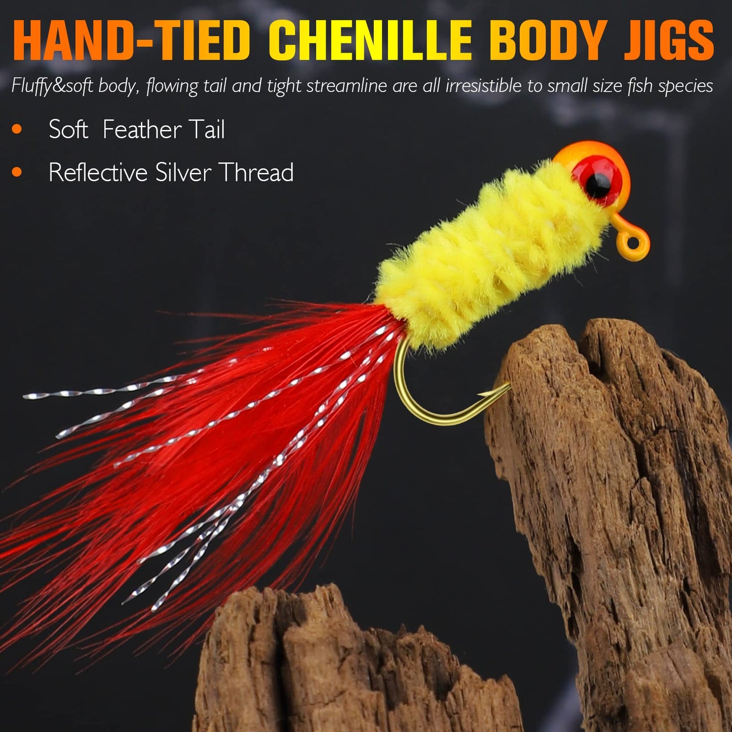 Dovesun Crappie Jigs, Jig Heads with Feather Hand-Tied Marabou Jigs 40pcs Ice | Fly Fishing Lures 10 Colors 1/16oz Fishing Hair Jigs for Panfish Sunfish Walleye