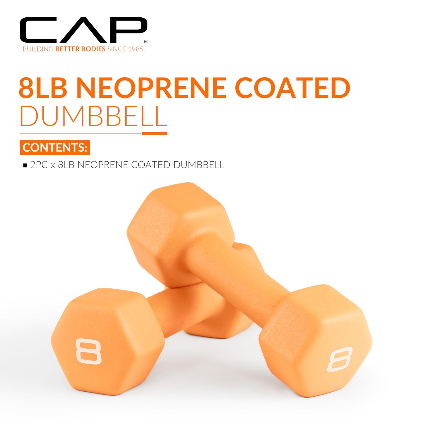 CAP Barbell CAP Neoprene Coated Dumbbell Weight, 8 lb Pair, Orange