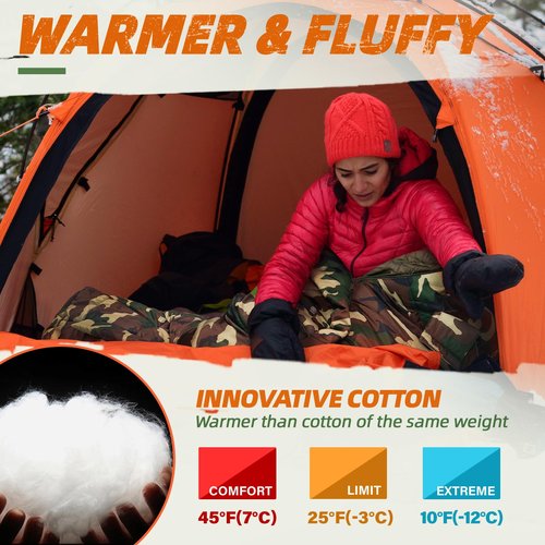 MEREZA Sleeping Bag XL for Adults Mummy Sleeping Bag for Cold Weather 10-25℉ Big Tall Men Sleeping Bags Queen Size Woodland Camping Hiking
