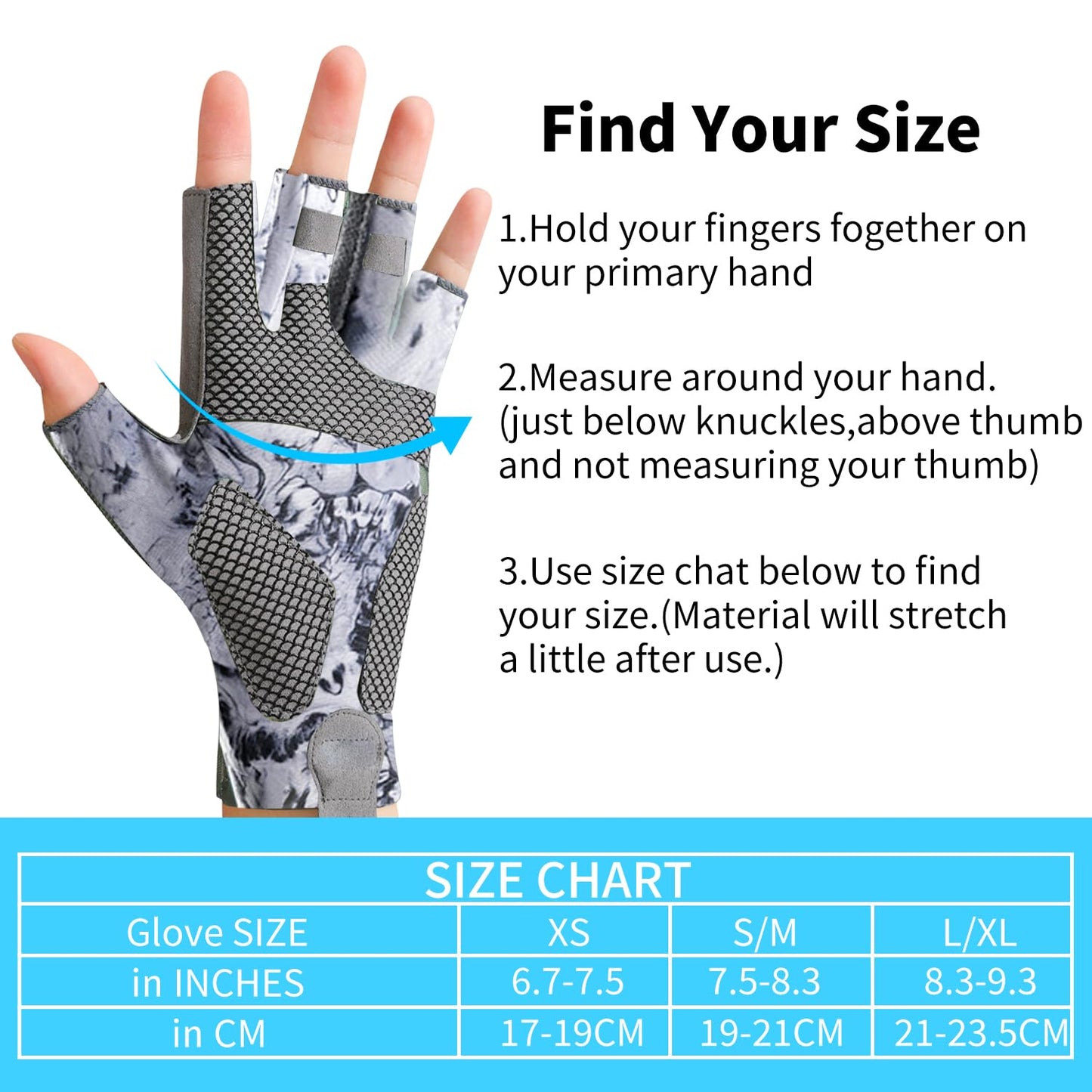 ievei Sun Gloves UPF 50+ Fishing Gloves, Fingerless Sun Protection UV Protection Fishing Gloves Men/Women for Kayaking, Hiking, Paddling, Driving (Grey, Large)