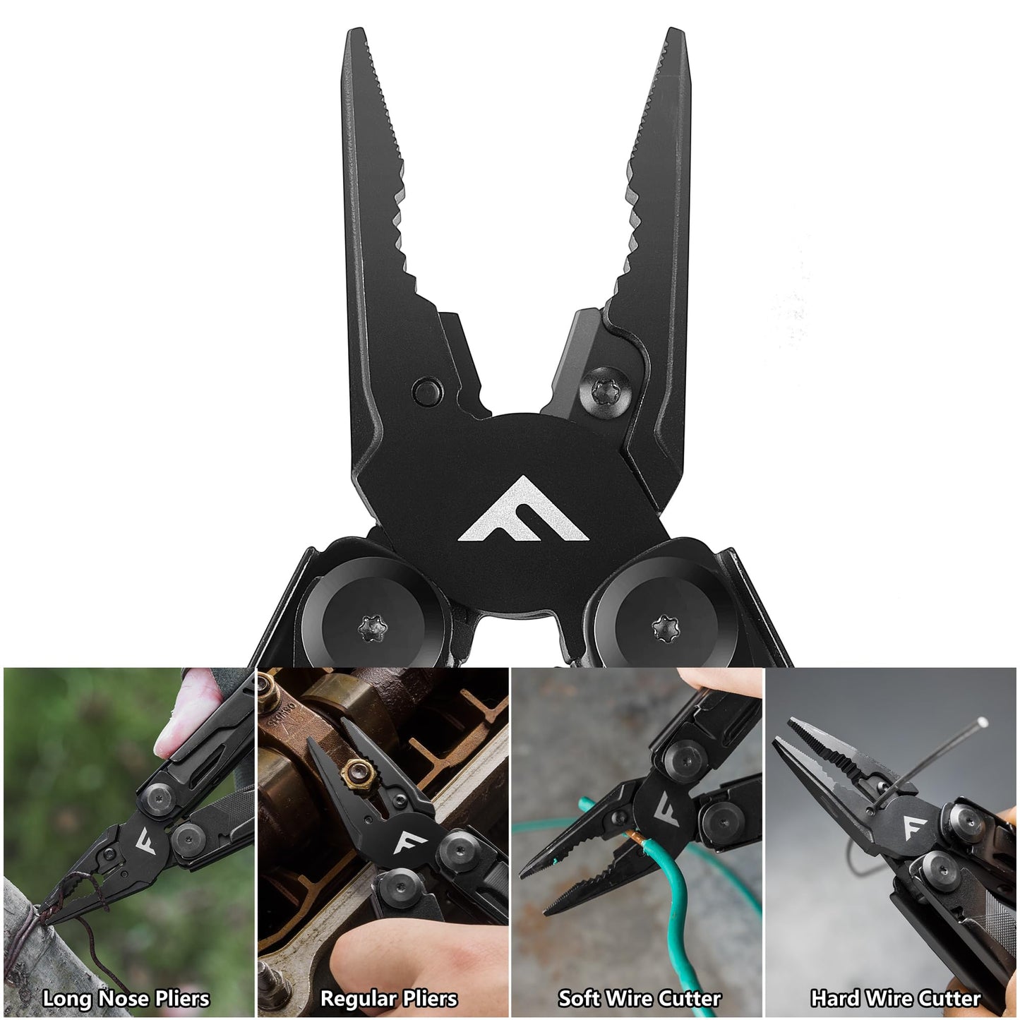 FLISSA 15-in-1 Multi-tool Pliers with Sheath, Portable Pocket Knife with Safety Locking System, Belt Clip and Sheath for Outdoors, Survival, Camping, Fishing, Hunting