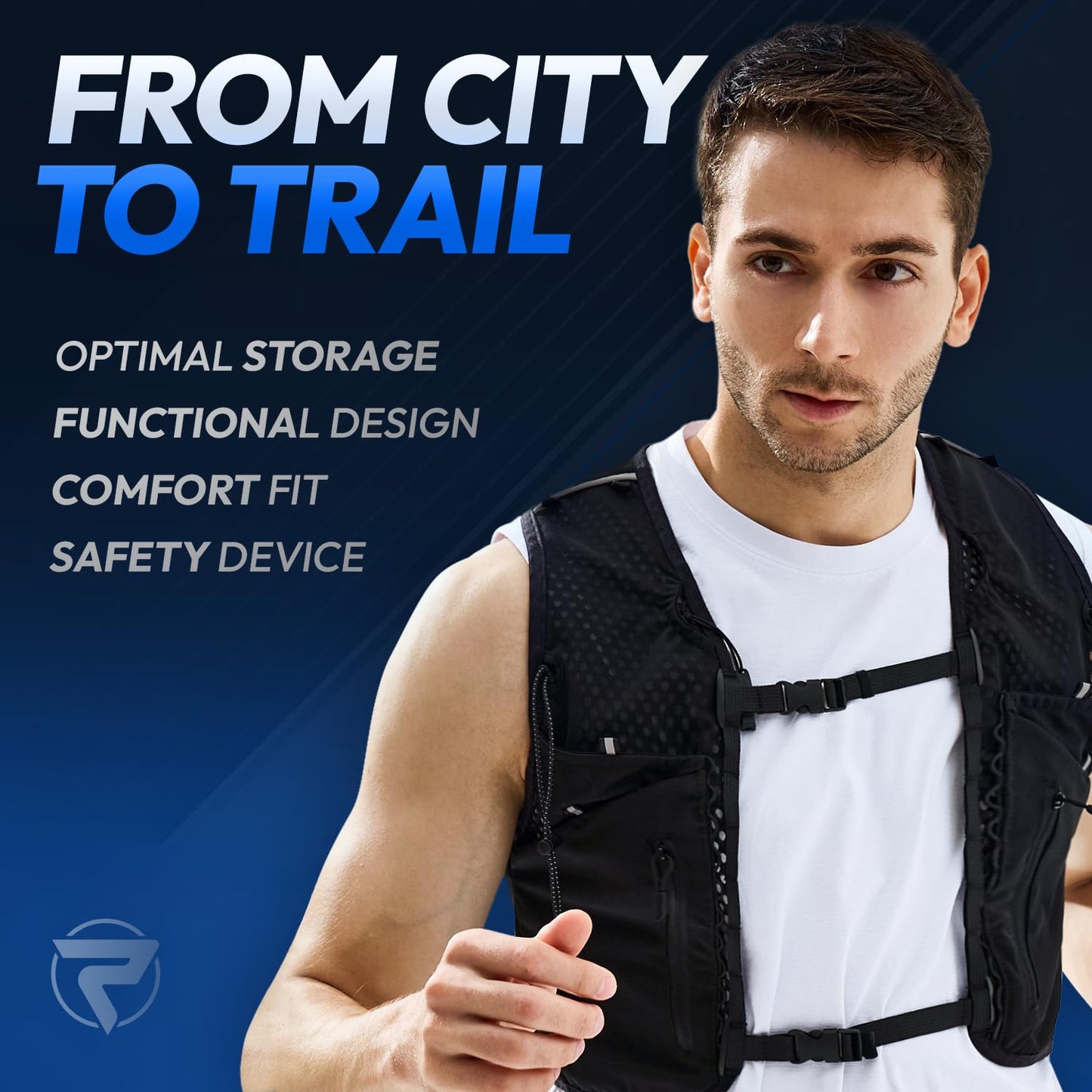 ALL REMATE All-in-One Multi Sport Running Vest including Water Bottle, Whistle, 11 Pockets & 6 Straps – Ergonomic Lightweight Reflective Gear