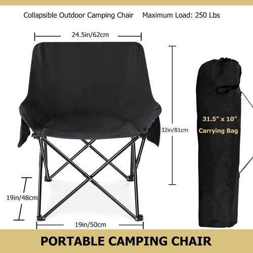 Leonyo Folding Camping Chairs, Portable Outdoor Lawn Chairs for Adults with Carrying Bag for Outside Fishing, Hiking & Festivals, Black