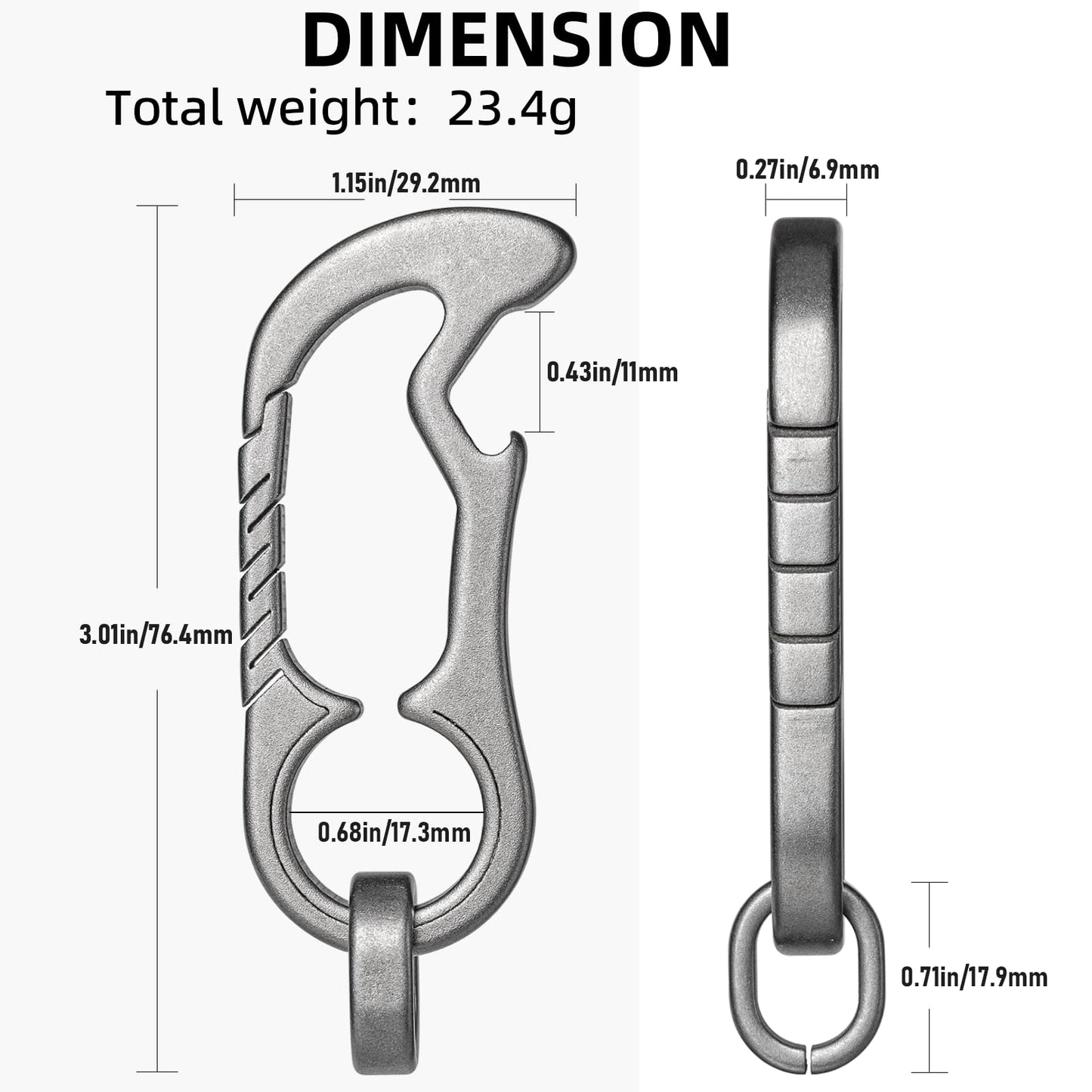 TISUR Titanium Carabiner Keychain Clip, Heavy Duty EDC Carabiner, Anti-Lost Key Ring Holder, Mens Key Chain Hooks(Grey Large - with bottle opener)