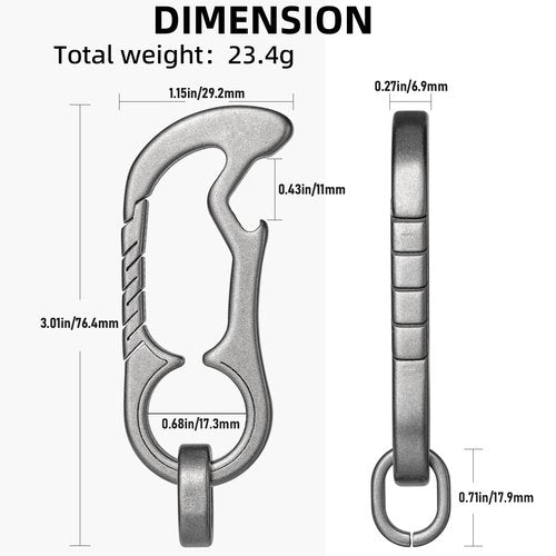 TISUR Titanium Carabiner Keychain Clip, Heavy Duty EDC Carabiner, Anti-Lost Key Ring Holder, Mens Key Chain Hooks(Grey Large - with bottle opener)
