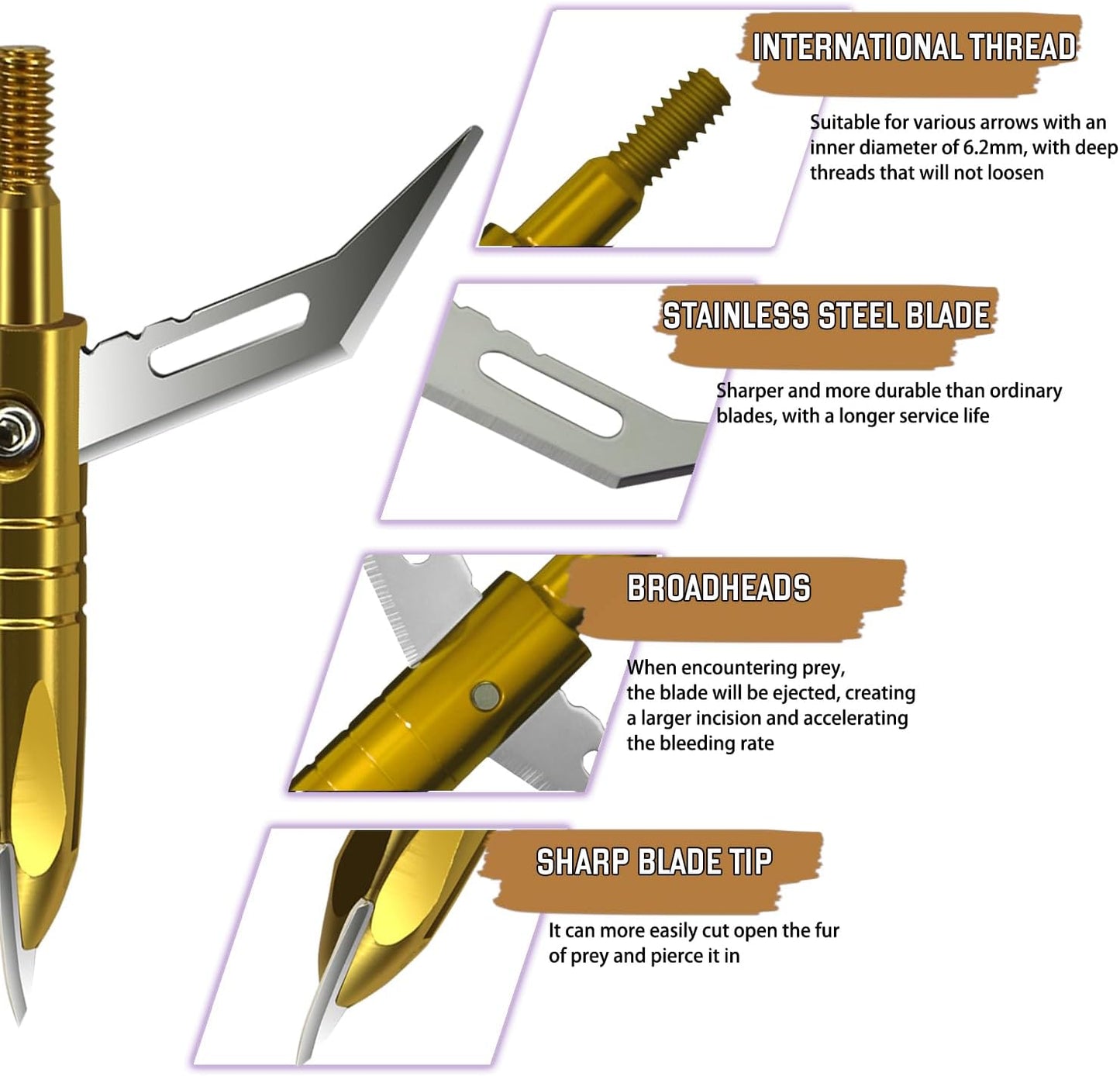 12pcs Hunting Broadheads 100 Grain Archery Broadheads 420 Stainless Steel Higher Hardness 2-Blades + 1 pc Broadhead Case for Arrowheads