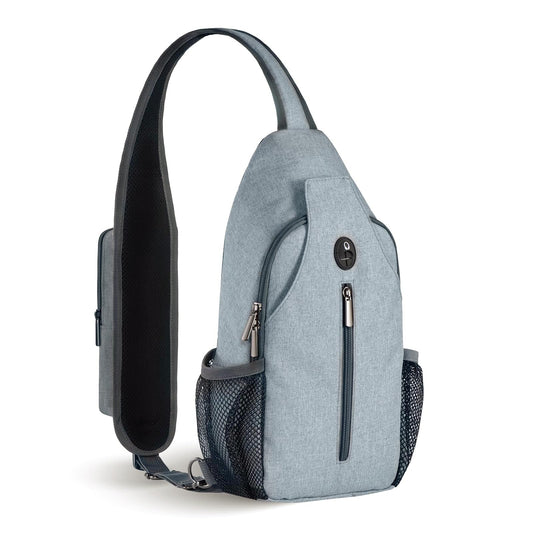 Keanoo Sling Backpack, Crossbody Bag Large Sling Bag RFID with Water Bottle Holder Phone Holder Travelling Hiking Daypack (Light Gray)