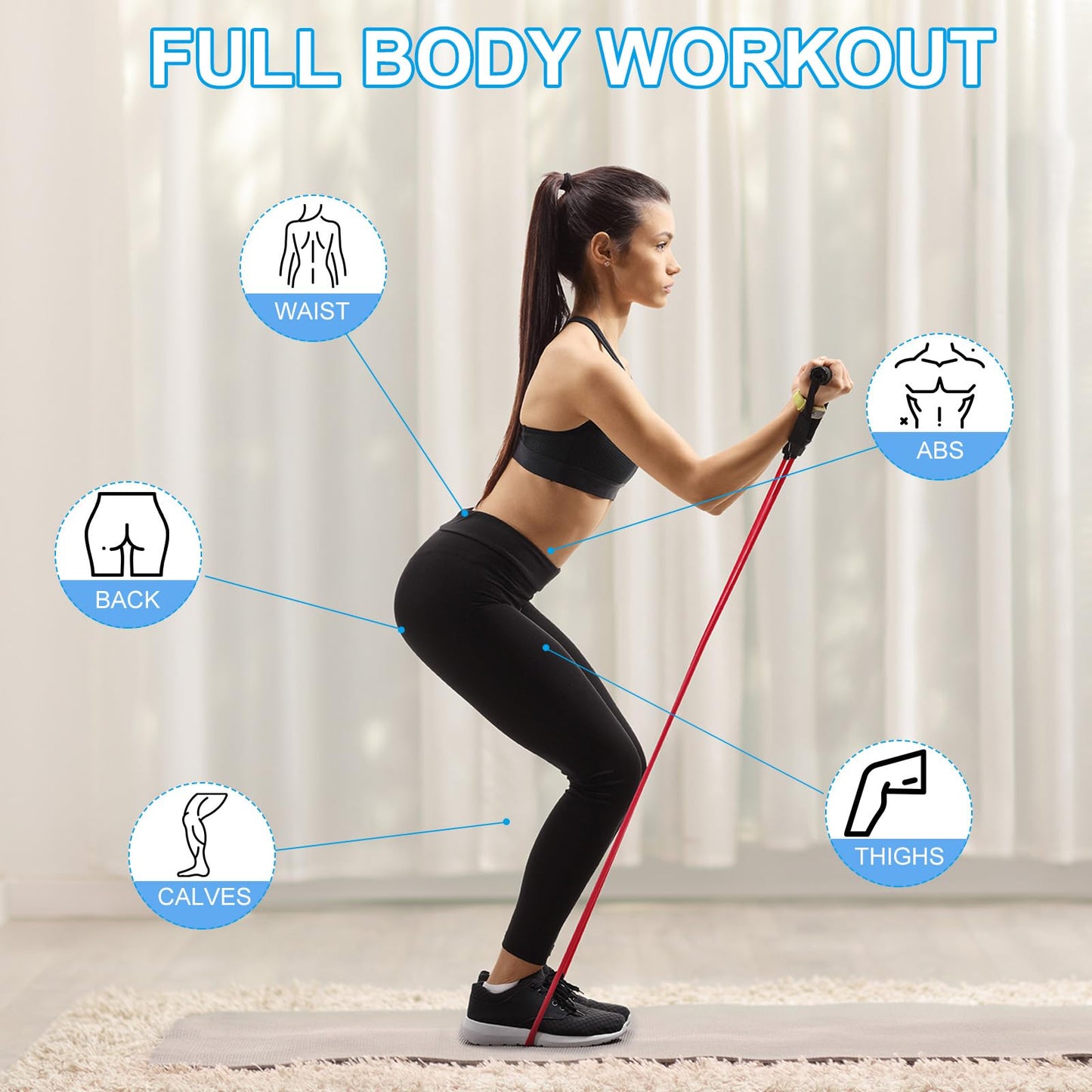 PATIKIL 25Lbs Resistance Bands, Single Exercise Bands with Foam Handles Working Out Stretch Bands for Home Workouts Gym Physical Fitness Yoga, Blue