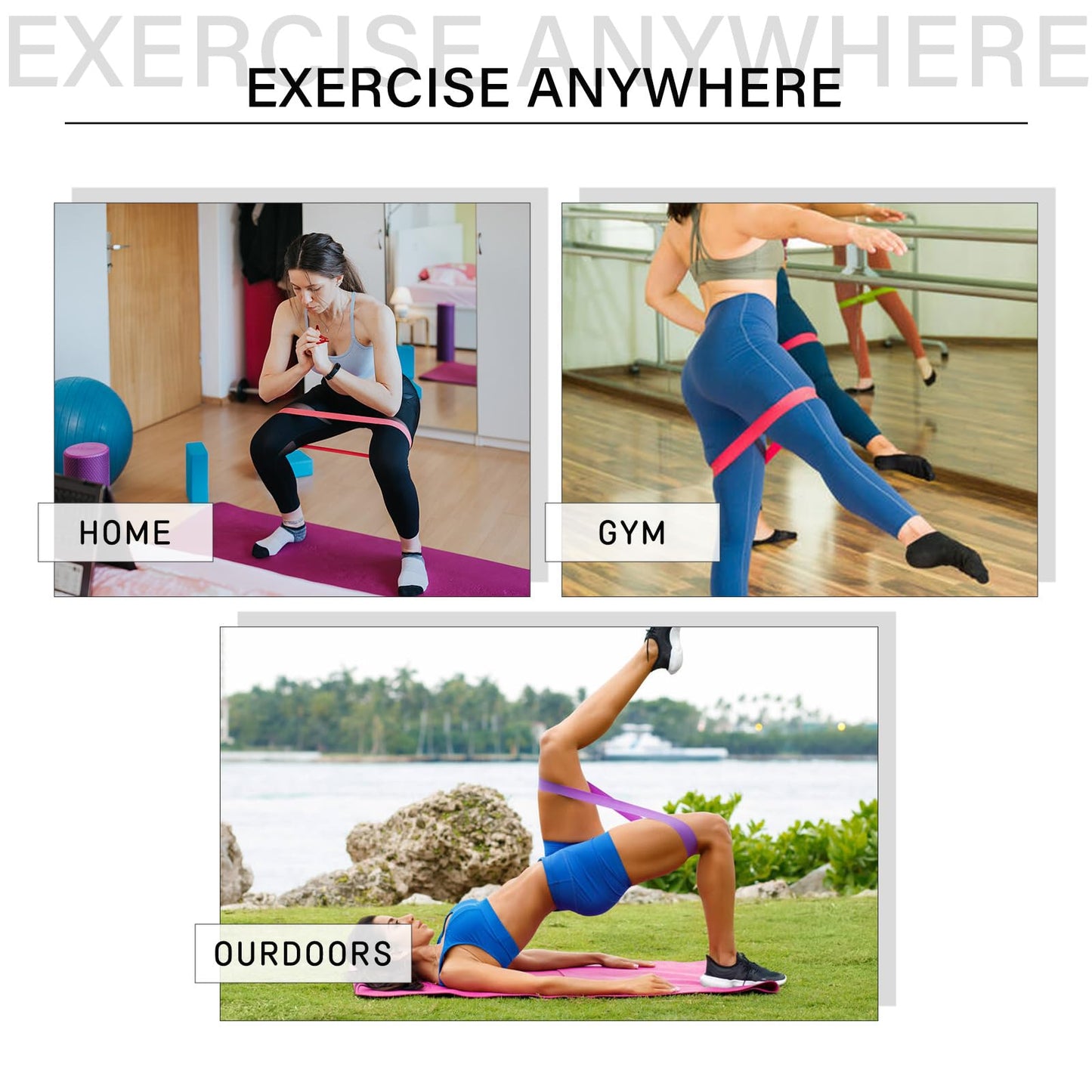 Resistance Loop Exercise Bands for Working Out Women and Men, Pack of 5 Different Resistance Levels Exercise Bands for Home Fitness, Physical Therapy, Strength Training, Yoga (Gradient Pink)