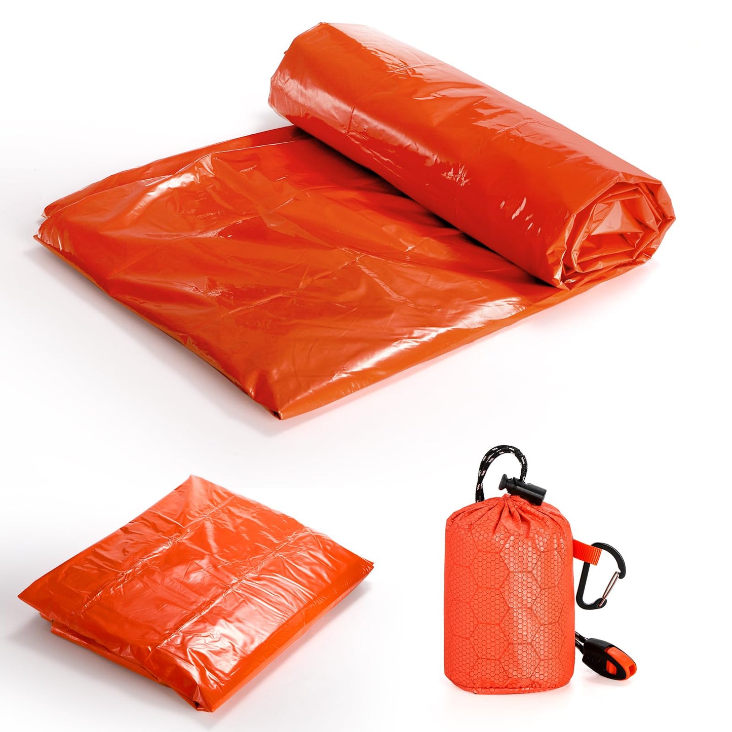 Noamus 6 Pack Emergency Survival Sleeping Bags, Thermal Bivy Sack Blanket, Lightweight Portable Nylon Sack with Whistle, Aluminized PE Survival Gear Supplies for Camping Hiking, Outdoor Adventure