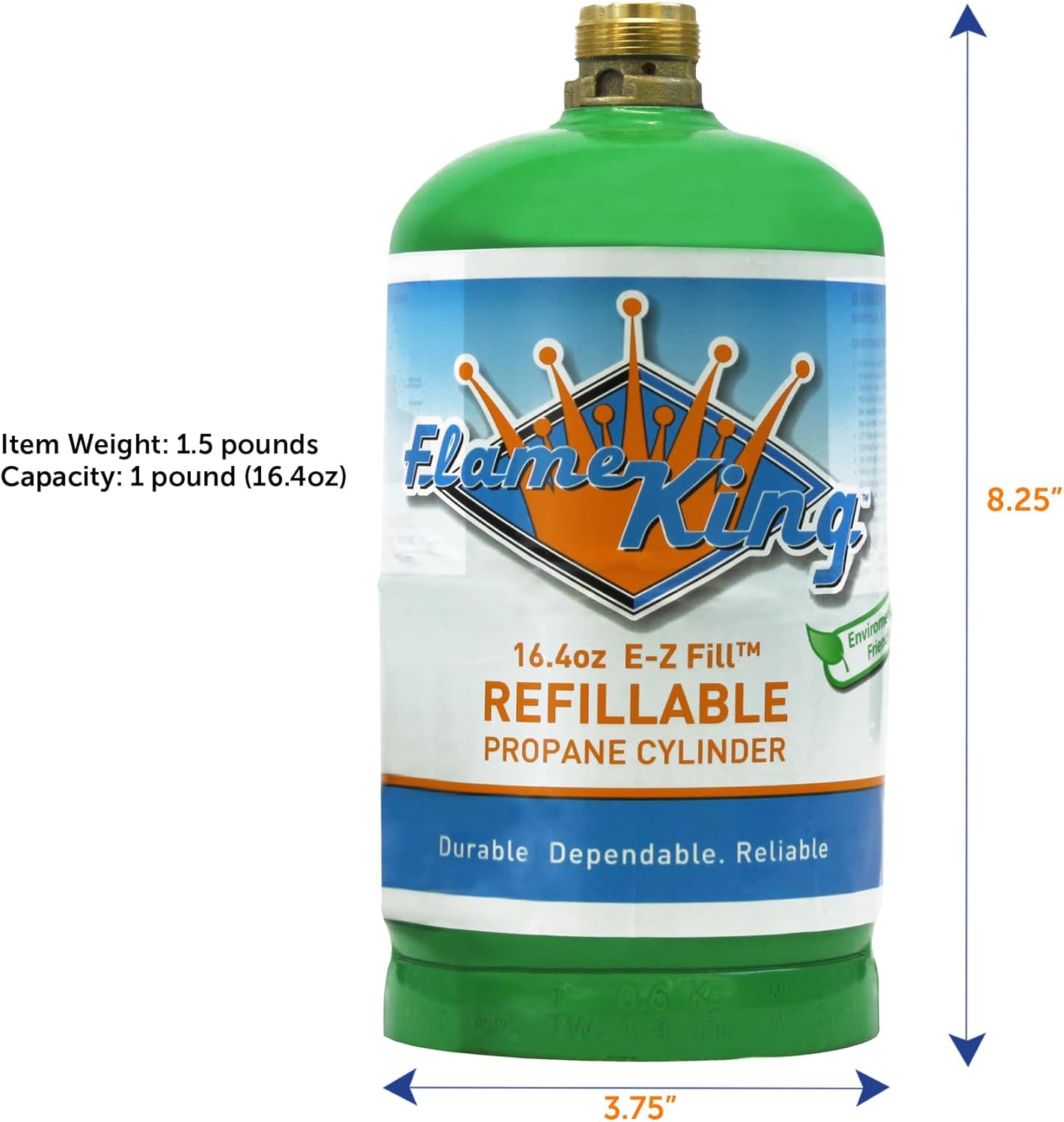 1LB Refillable Propane Cylinder Tank - Safe, DOT Compliant, Reusable - 16.4 oz Green