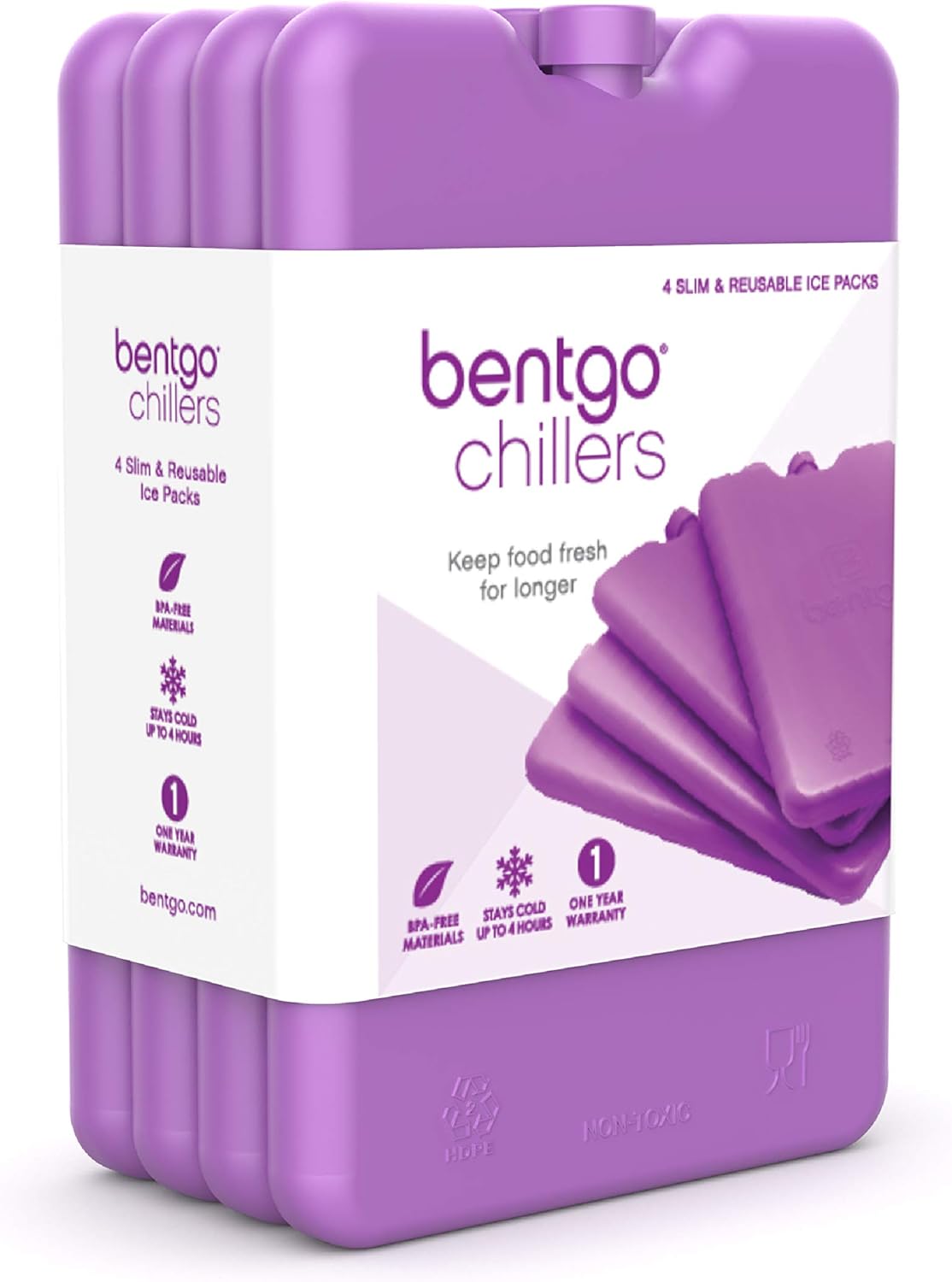 Bentgo Ice Lunch Chillers - Ultra-Thin Ice Packs Perfect for Everyday Use in Lunch Bags, Lunch Boxes and Coolers - 4 Pack (Blue)