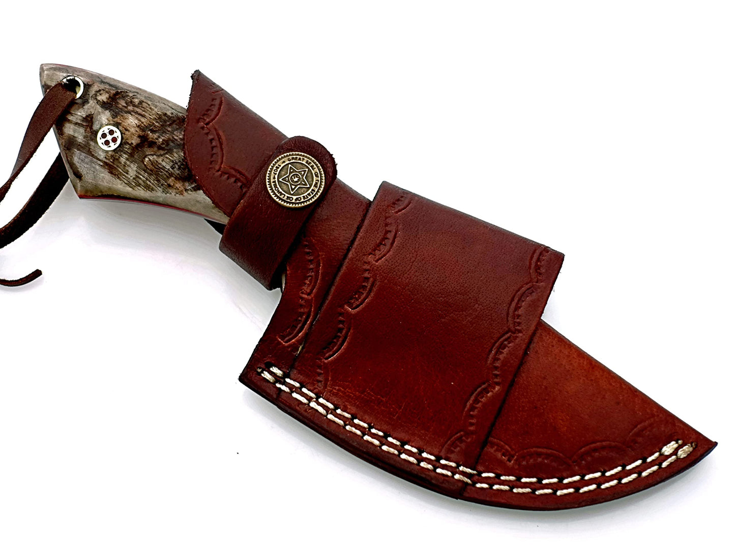 Handmade Damascus Steel Skinner Knife – Premium Survival Knife for Camping, Hiking, and Outdoor Adventures with Leather Sheath OB-1008 (BEIGE)