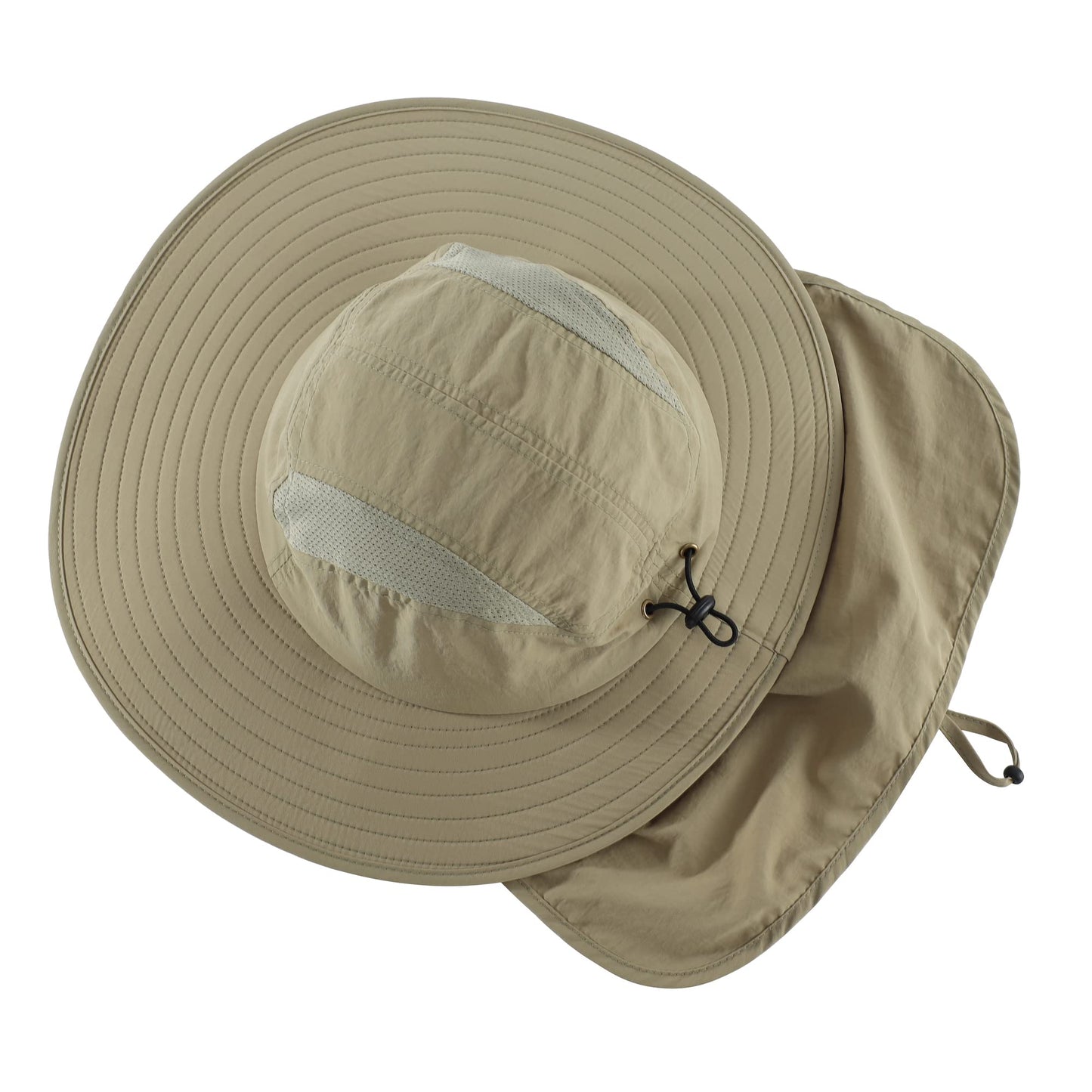 Home Prefer Mens UPF 50+ Sun Protection Cap Wide Brim Fishing Hat with Neck Flap (Light Vert Khaki)