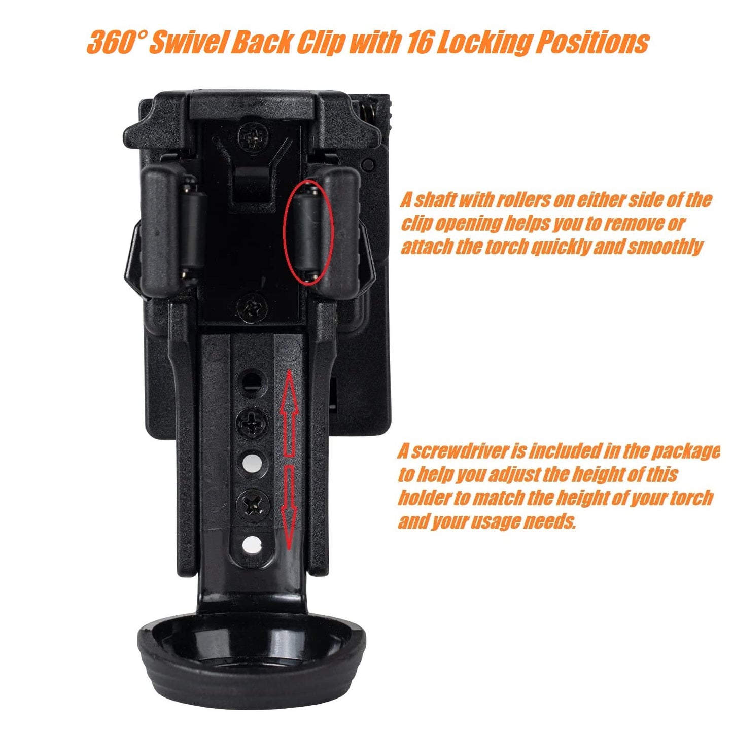 TACNEX Quick Release Flashlight Holder w/MOLLE Vest Clip Tactical Torch Holster Carrier Rotatable Light Carry Case Stand fit 1"-1.25" Diameter Flashlight for Police Leo Security Military Patrol