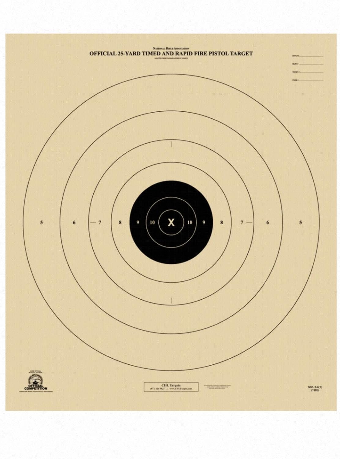 25 Yard, Timed and Rapid Fire Target, Official B-8 NRA Target, 21" x 24"