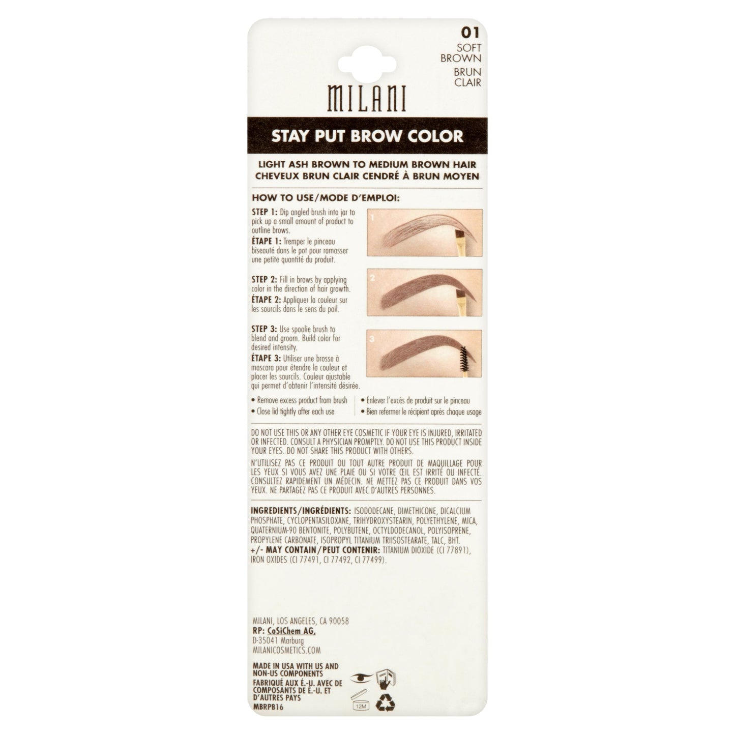 Milani Stay Put Brow Color | Soft Brown | Long-Lasting Formula, 0.09 Oz