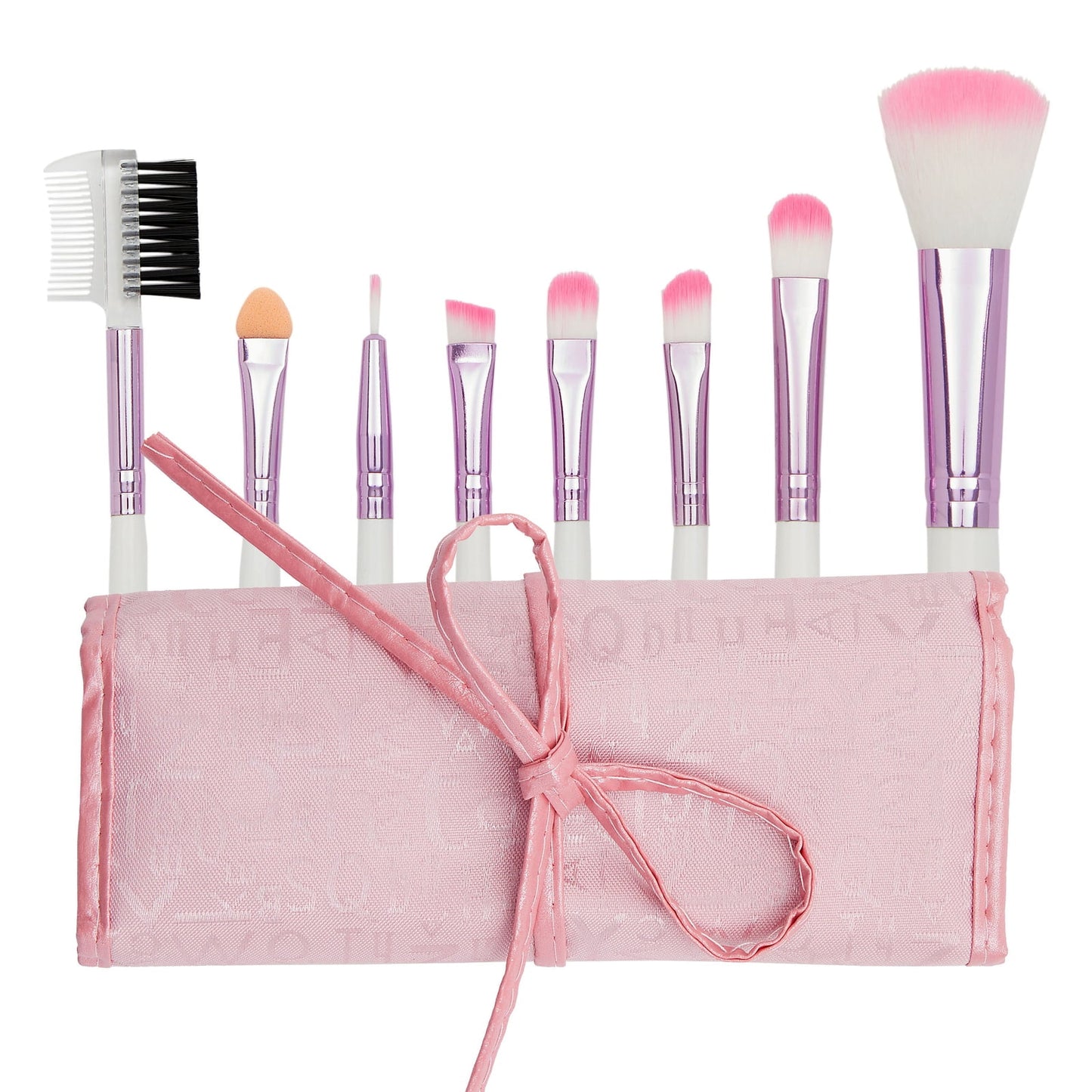 8-Piece Professional Makeup Brush Set | White & Pink Storage Pouch