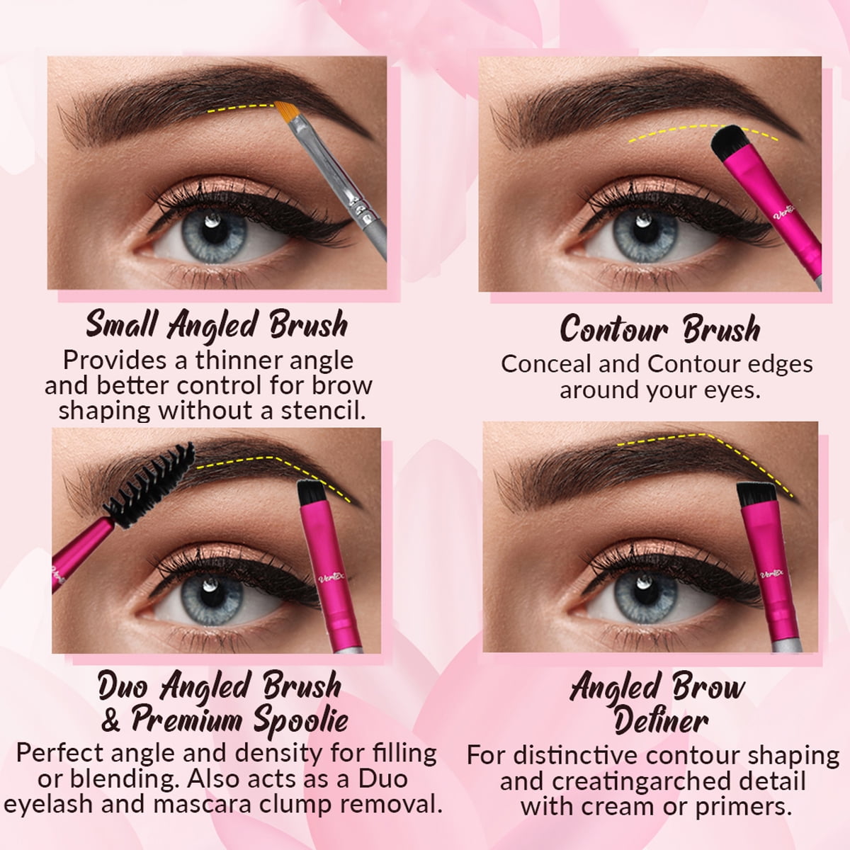Eyebrow Brush Kit | Thin Angled Makeup Brushes for Defining Arches