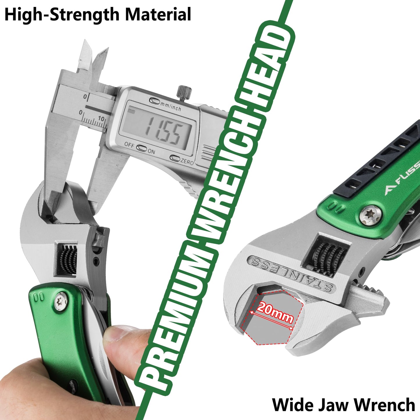 FLISSA 13-in-1 Multi Tool Wrench, Gift for Dad, Stainless Steel Multitool Adjustable Wrench with LED Light, EDC Pocket Knife with Sheath, Multipurpose Multi Use Tool