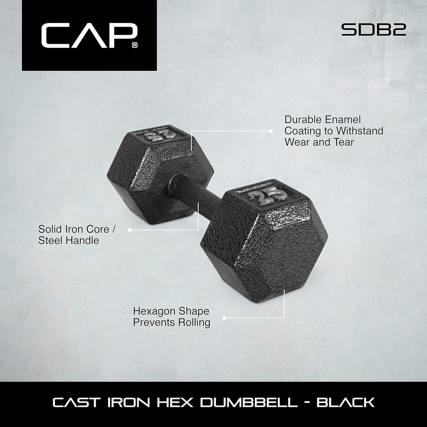 CAP Barbell Black Cast Iron Hex Dumbbell | 5-120 LBs | Single or Pair