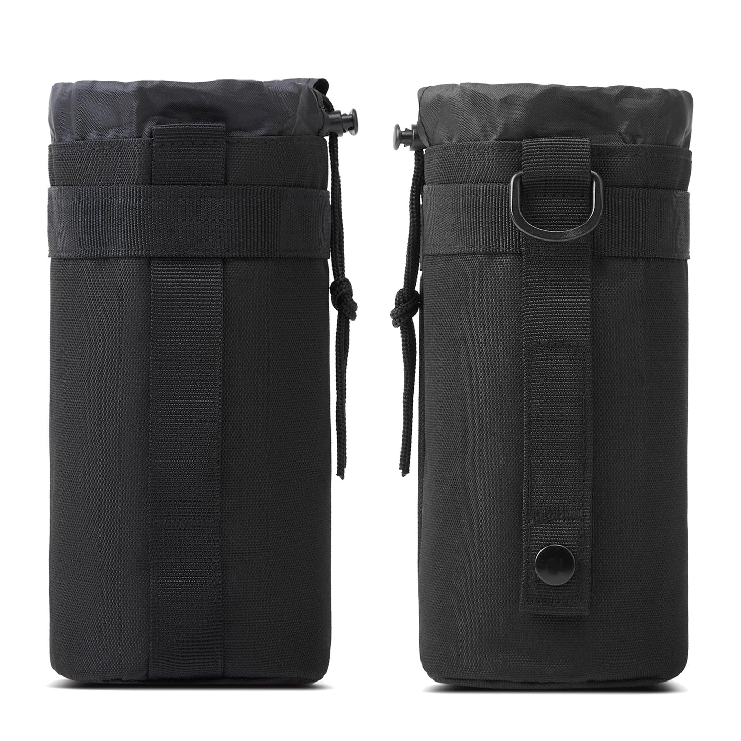 Lake Of Fire 2PCS Molle Nylon Tactical Water Bottle Holder, Drawstring Open Top (Black, Fits 10-40 Ounce Bottle)