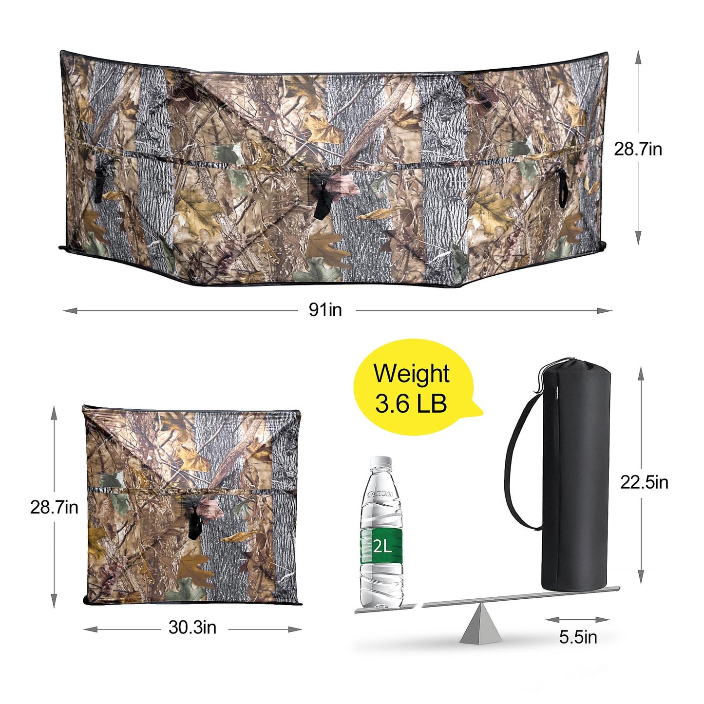 WTVIDAS Hunting Blind for Turkey, 3-Panel Portable Ground Blinds Silent Quick Setup Pop-Up Design for Deer Turkey Duck Hunting Accessory