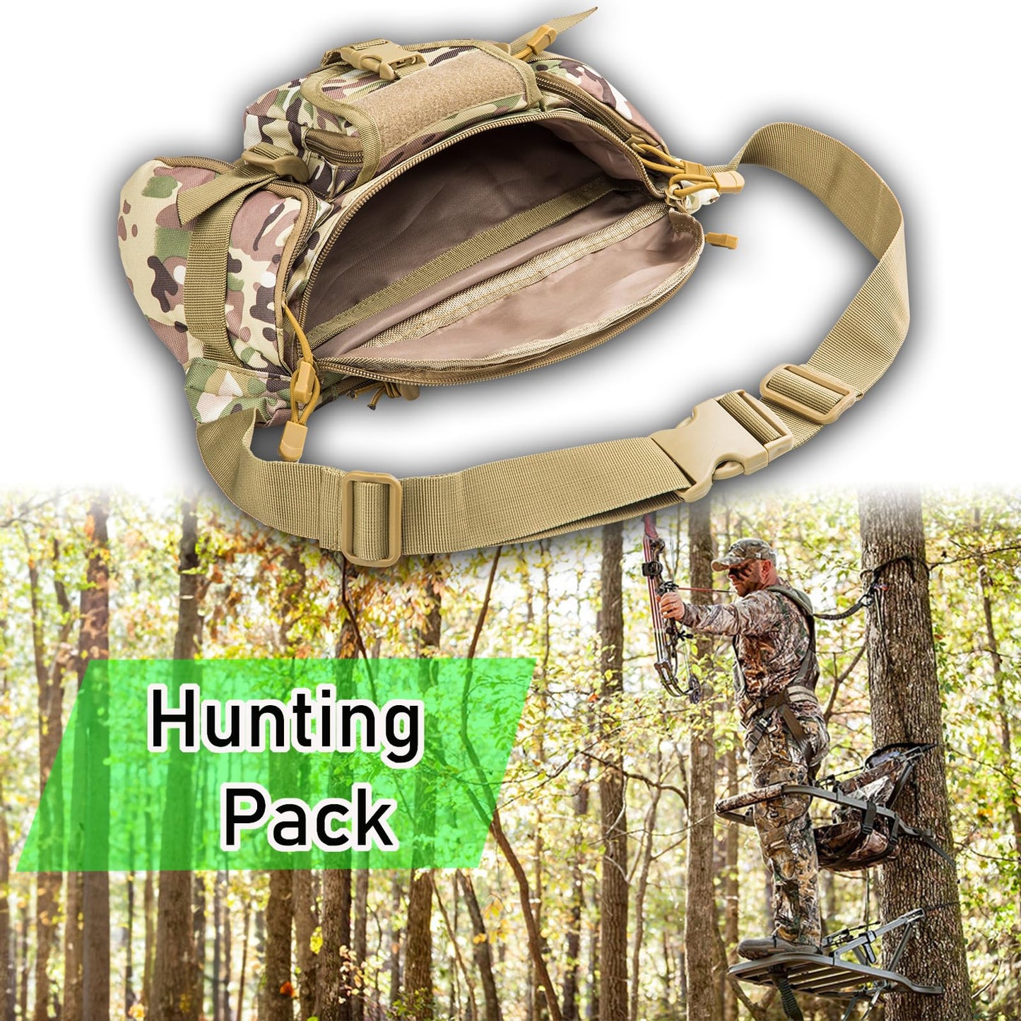 Shangyuan Hunting Waist Bag, Fanny Pack for Gear, Knife, Deer Call, Flashlight, Water Bottle, Wallet, Phone - Backpack Pouch for Dove Tree Short Mobile Trip, Gifts for Men