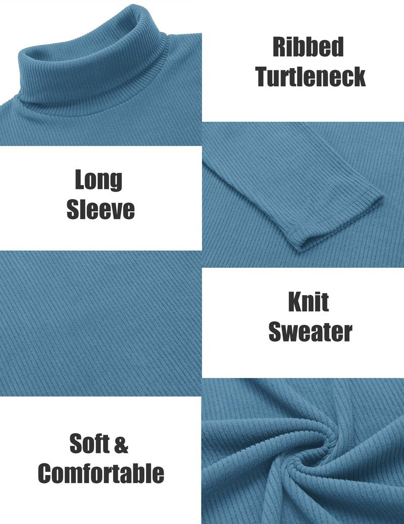 COOFANDY Men's Ribbed Turtleneck Sweater Casual Basic Long Sleeve Knitted Pullover Sweater Dark Blue