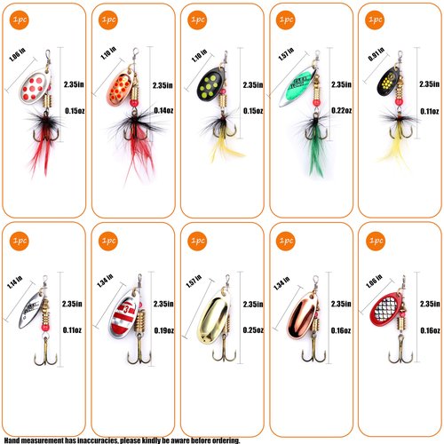 EXAURAFELIS 10PCS Trout Fishing Lures Kit Spinnerbait Rooster Tail Spoon Lures for Bass Salmon Spinner Baits with Tackle Box