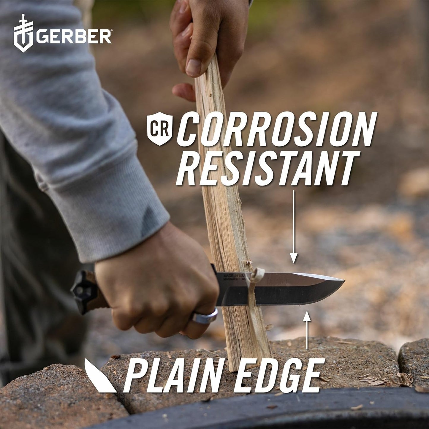 Gerber Gear StrongArm Knife - Fixed Blade - Tactical Knife for Survival Gear - Full Tang, 420HC Steel Blade - Camping Survival Knife - Made in USA - Plain edge, Coyote Brown
