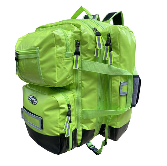 Kemp USA Ultimate EMS Backpack For EMS - Emergency Supplies - EMT Bag Fits BLS/ALS Equipment and D Tank Oxygen Cylinder - Premium Fluid Resistant Tarpaulin Fabric (Neon Green)