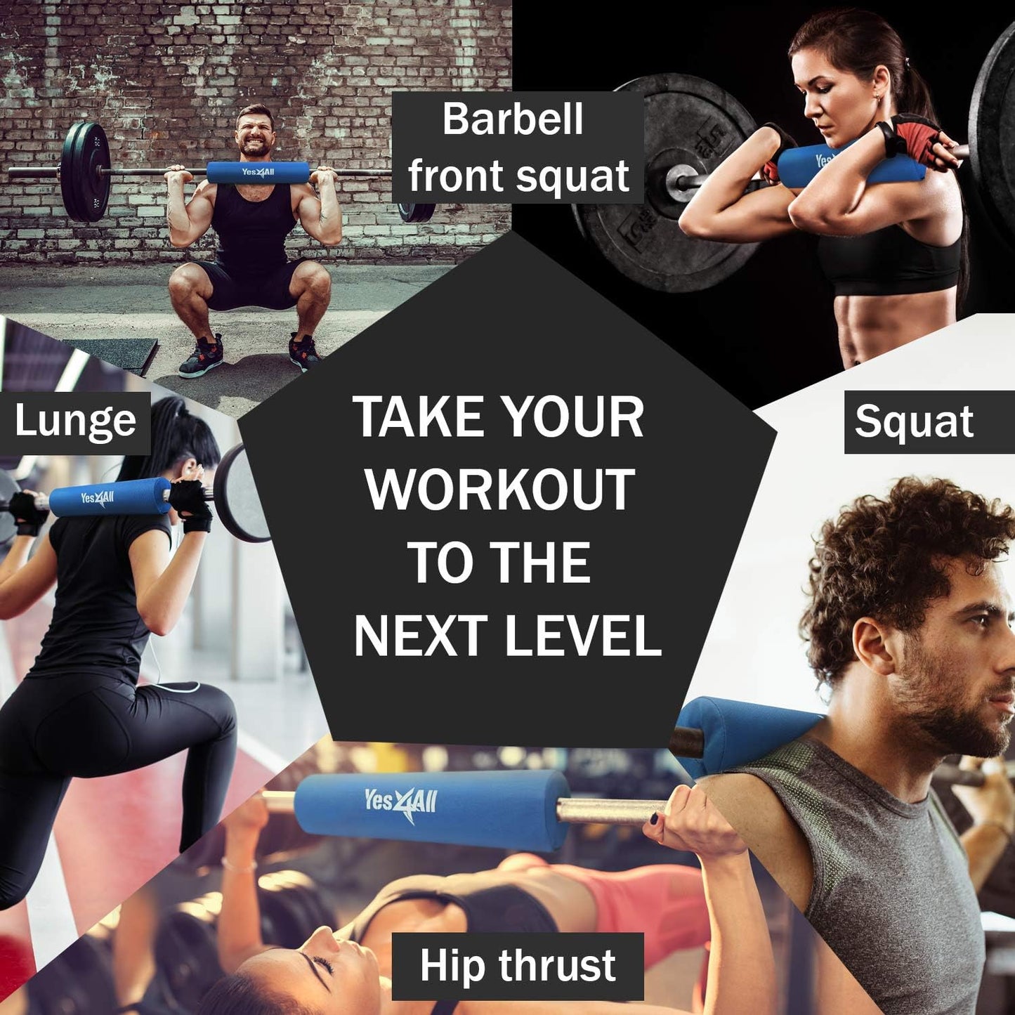 Yes4All Barbell Thick Foam Nylon Pad, Neck Shoulder Protective Pad For Lunges, Squats And Hip Thrust Fit Standard Olympic Bar