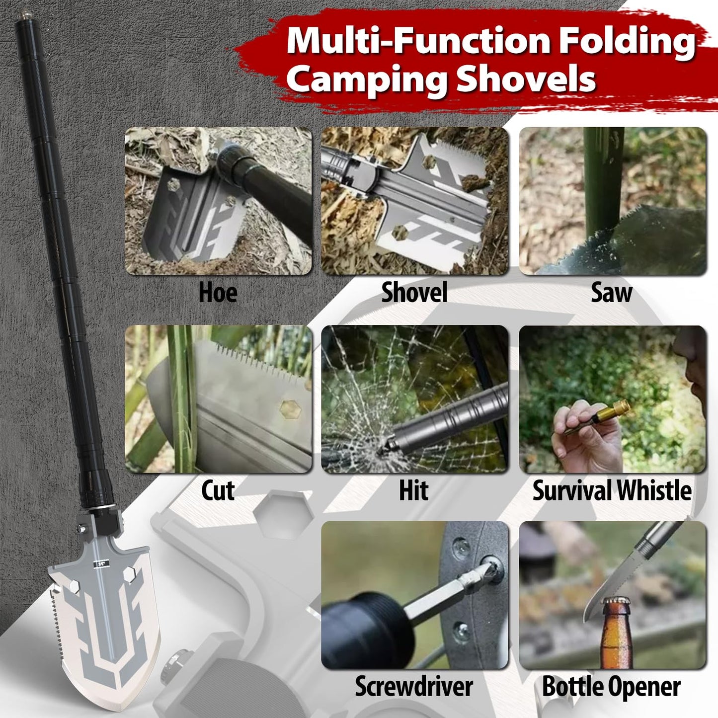 1PZ NV5-KC2 Folding Survival Shovel, 180 Degree Folding Shovel-Camping Shovels, Multifunctional Survival Gear and Equipment Tactical Camping Gear Survival Tools for Caping Hiking