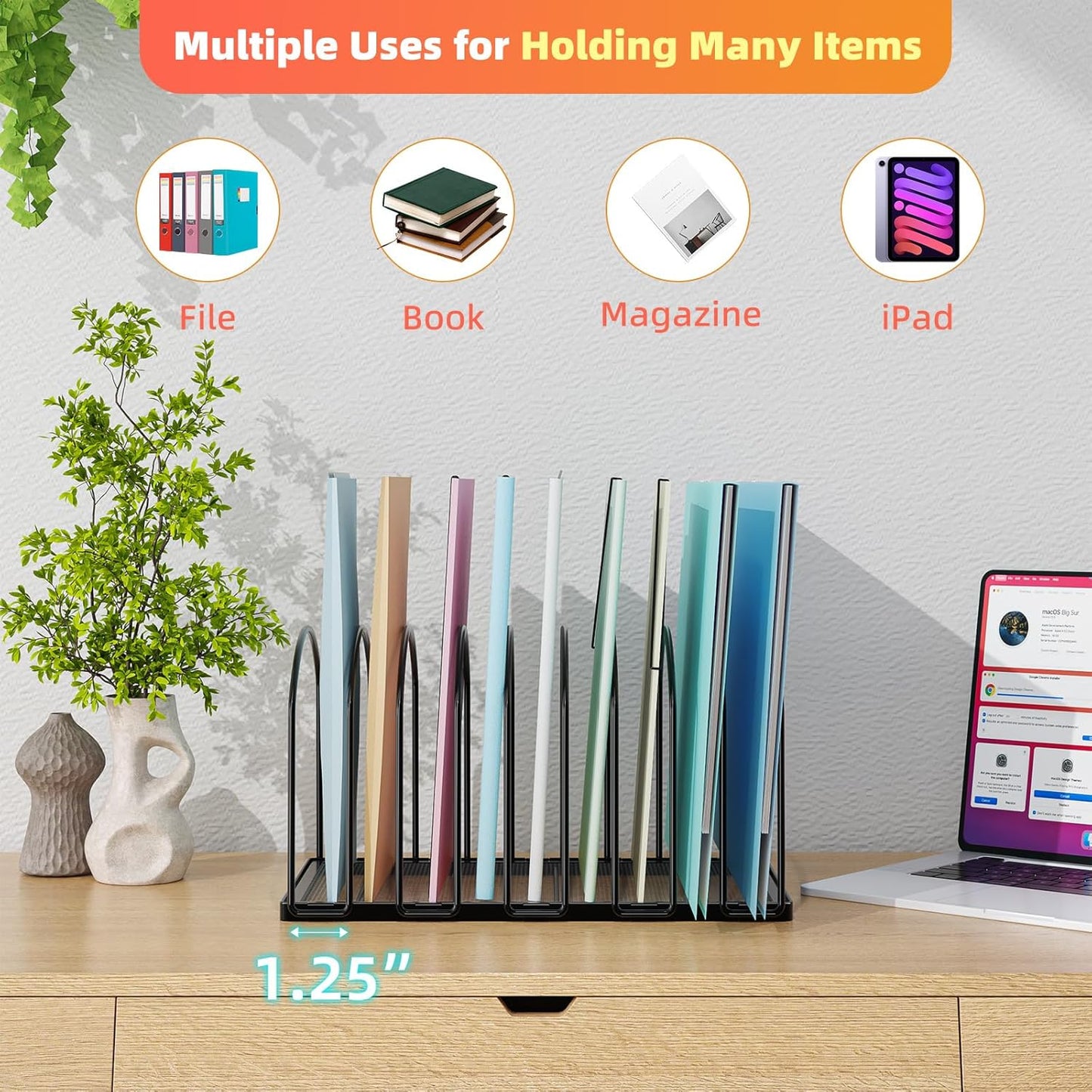Simple Trending 9 Section Metal File Sorter Organizer for Desk, Vertical File Folder Stand for Home Office, Black