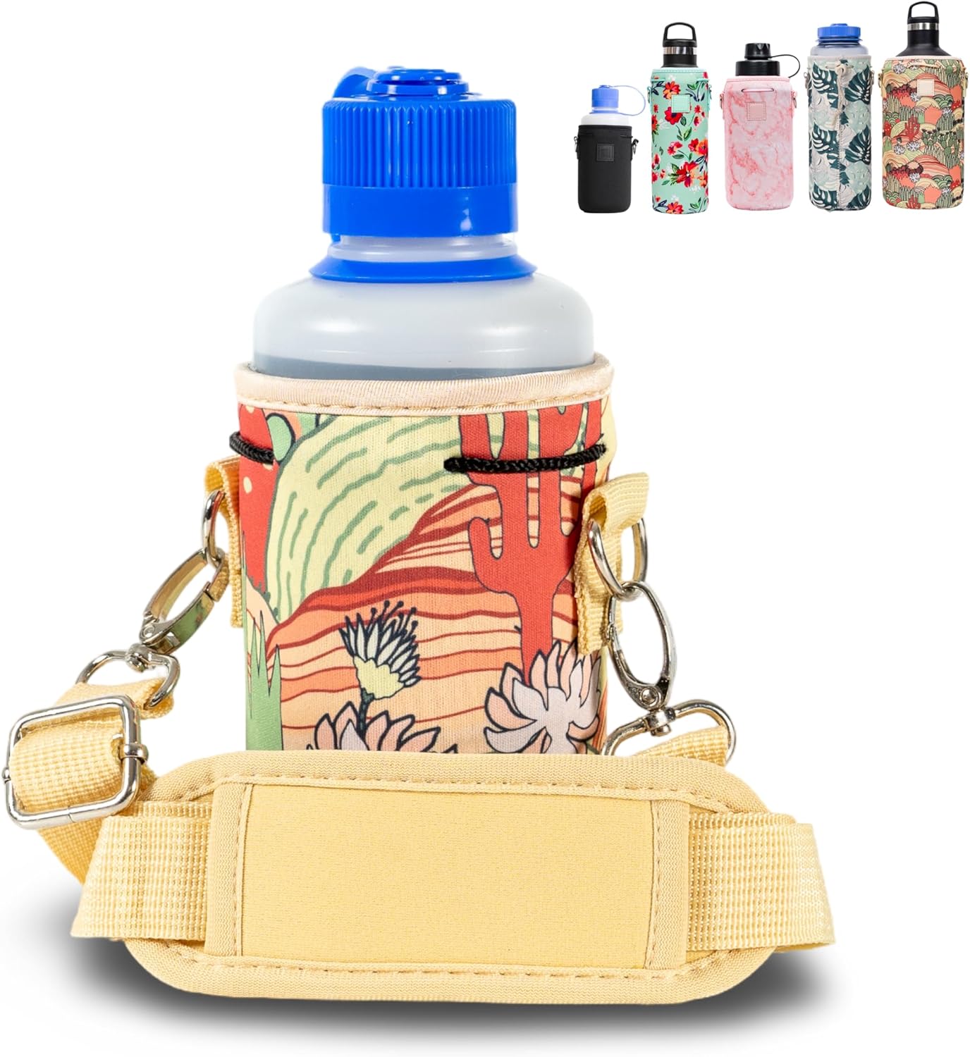 Insulated Neoprene Water Bottle Carrier | Adjustable Sling Pouch | Black, Large