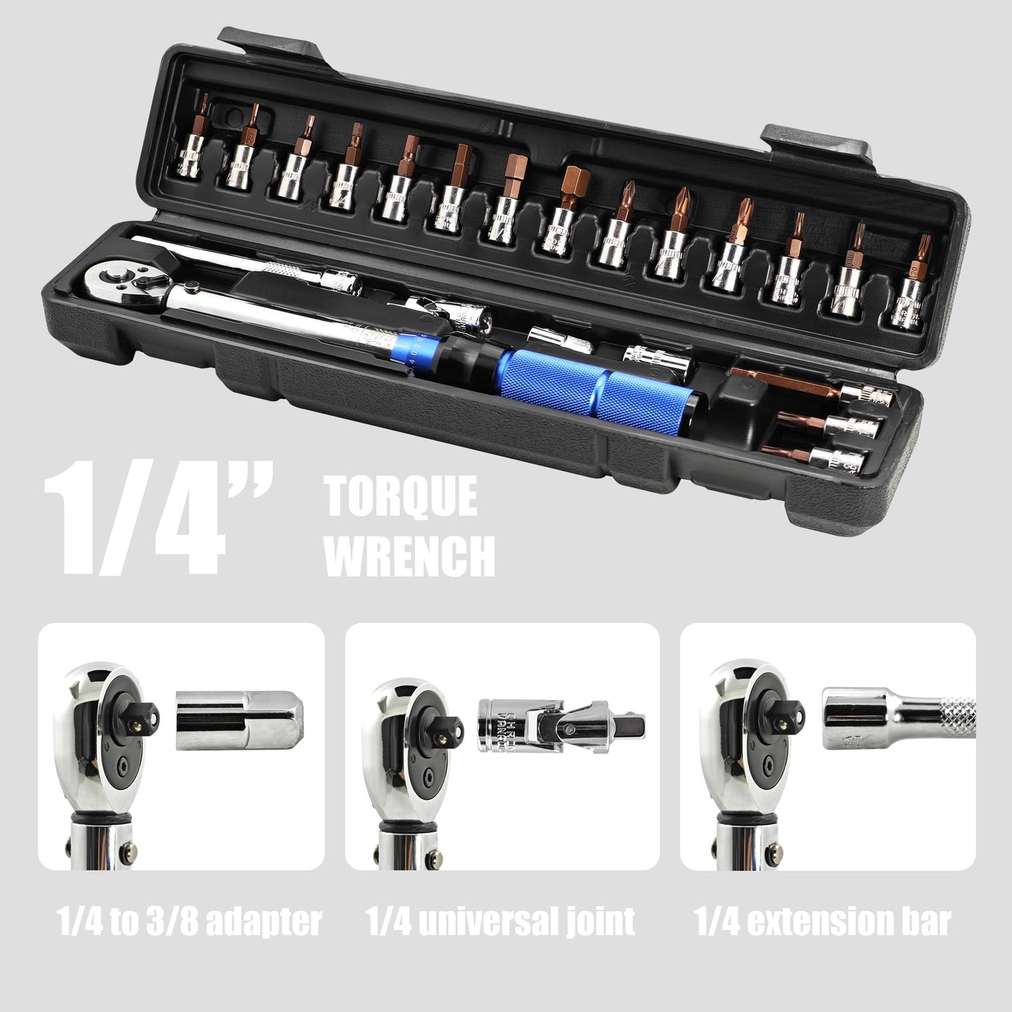 Fisope 1/4-Inch Drive Click Torque Wrench, 22pcs Bike Torque Wrench Set 2-24Nm, Dual-Direction Adjustable 72 Tooth Click Torque Wrench Set for Bicycle Maintenance