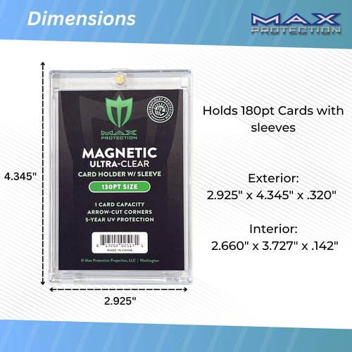 Max Protection Magnetic Card Holder for Sleeved Cards โ 10-Pack 130pt Ultra-Clear Cases โ Hard Plastic Card Sleeves Holders, UV Protector Case - Fits Standard Sports Baseball Trading Cards