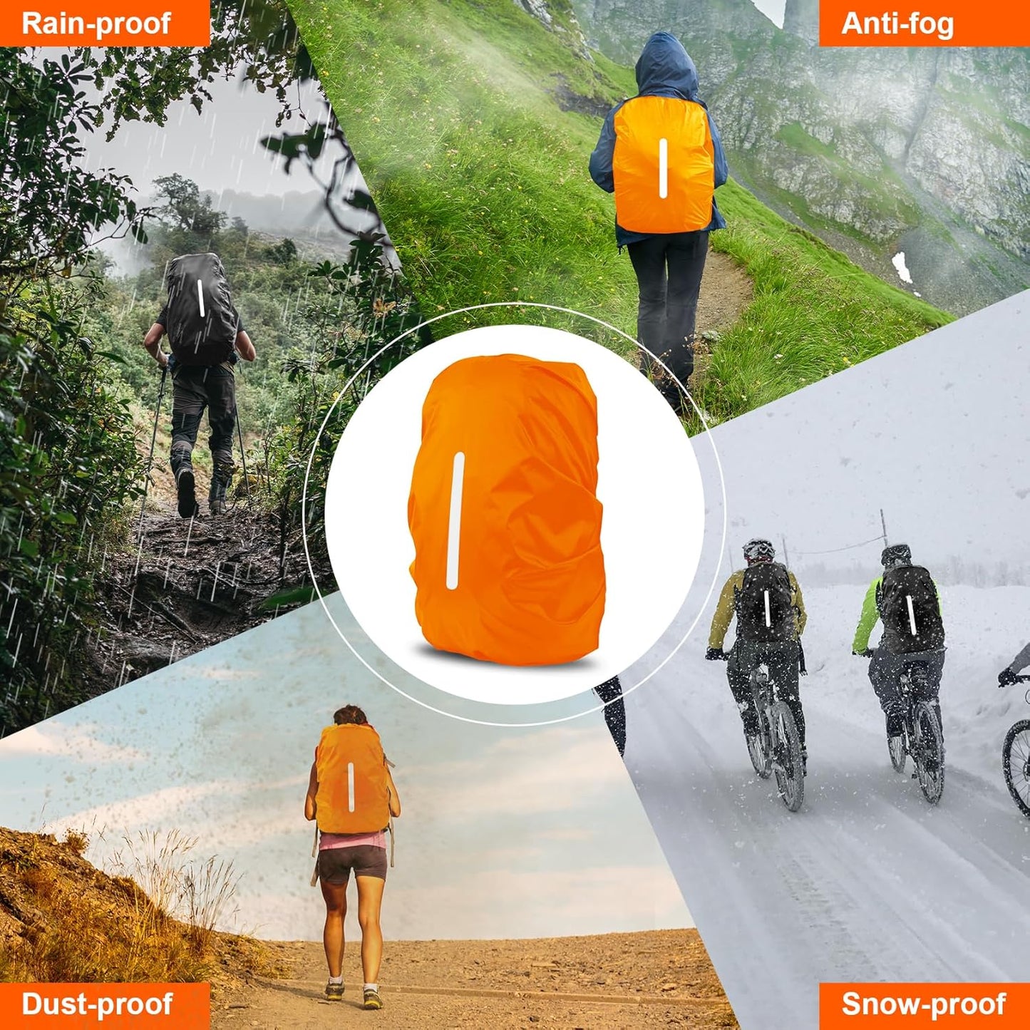 LAMA 2pcs Waterproof Rain Cover for Backpack, Reflective Rainproof Protector for Anti-dust and Anti-Theft M 30L-40L Black