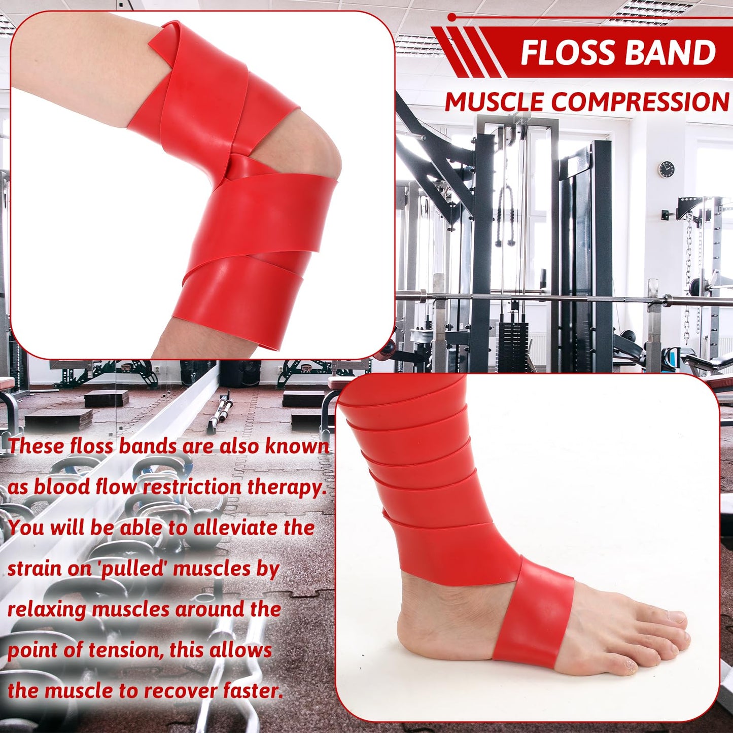 2 Pcs Muscle Floss Bands, Compression Bands with Storage Bag, Mobility and Recovery Bands for Improving Movement, Increasing Circulation & Reducing Soreness (Red & Black)