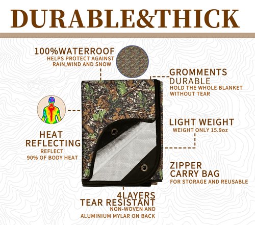 BESTHUNTINER Heavy Duty Survival Blanket -Multifunctional Reflective Tarp Thermal Blanket - 60" x 83" Waterproof Sandproof for Camping Hiking Outdoors Multifunctional Emergency Blanket